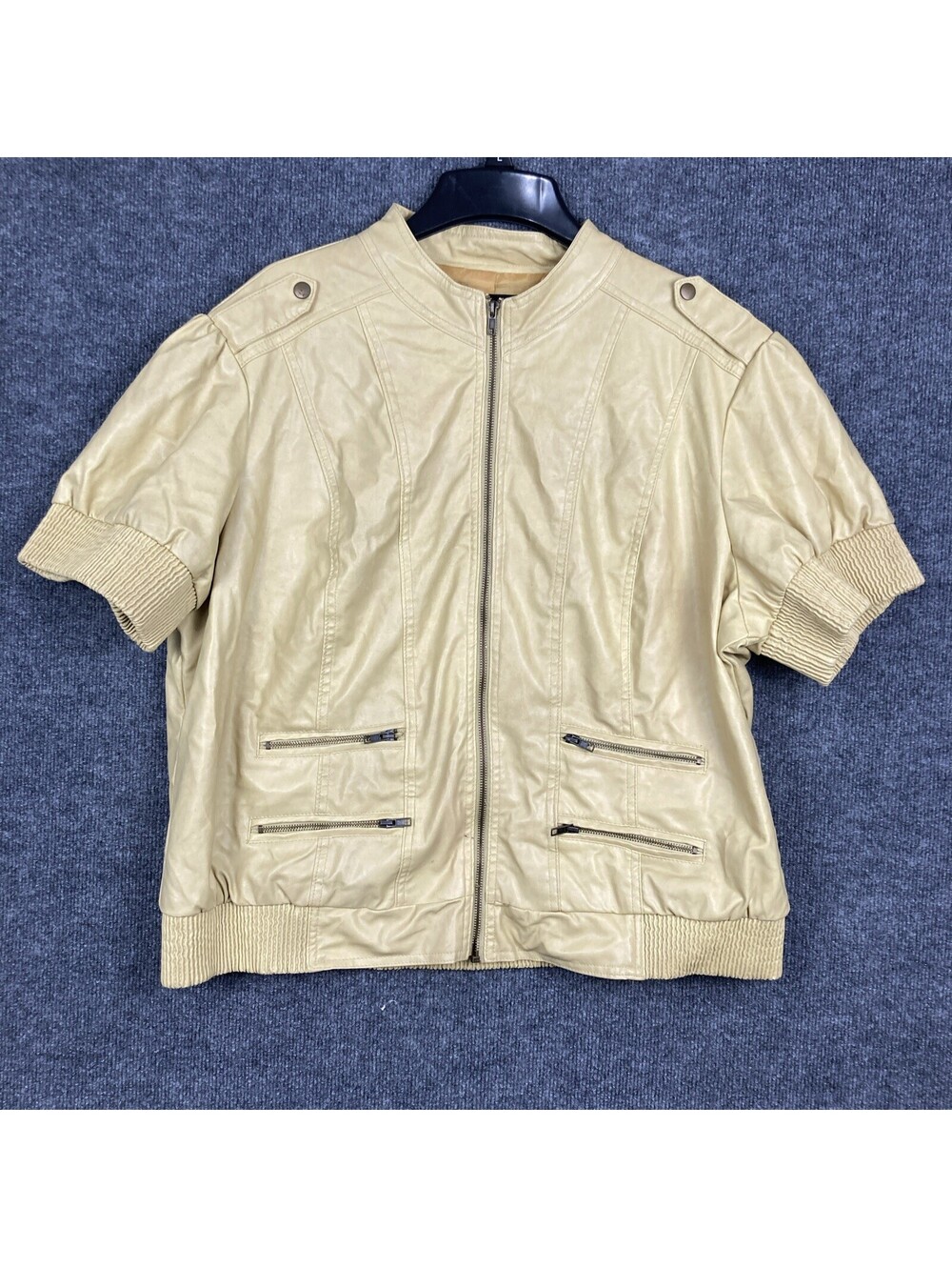 Therapy Lane Crawford Womens 3X Yellow Faux Leather S/S Full-Zip Jacket